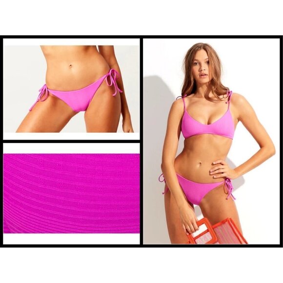 💕L*SPACE Lily Ribbed Bikini Bottom Bright Fuchsia - Picture 1 of 16